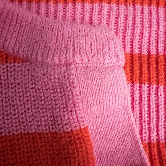 LOFT Stripe Textured Split Neck Sweater Womens Medium Pink Burst Cotton Preppy - Picture 6 of 16